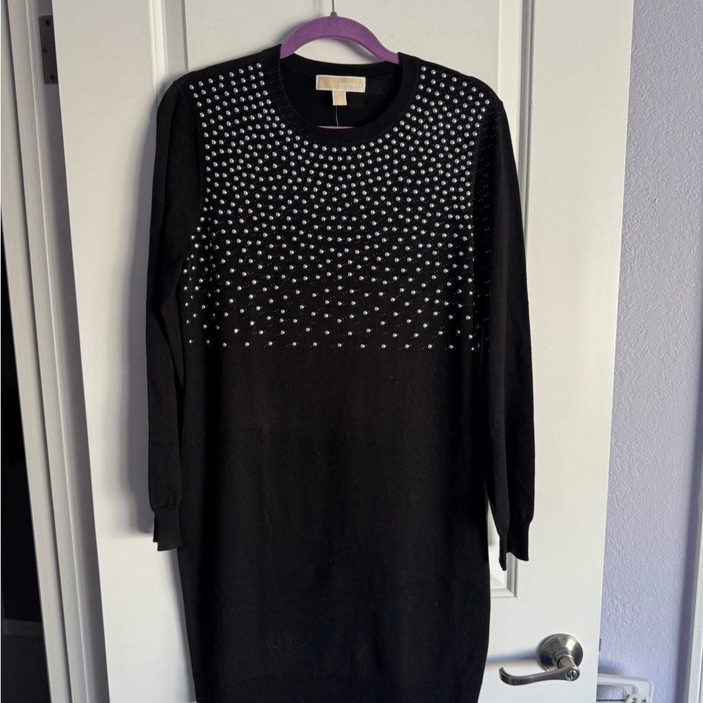 Michael Kors Black Long Sleeve Studded Sweater Dress